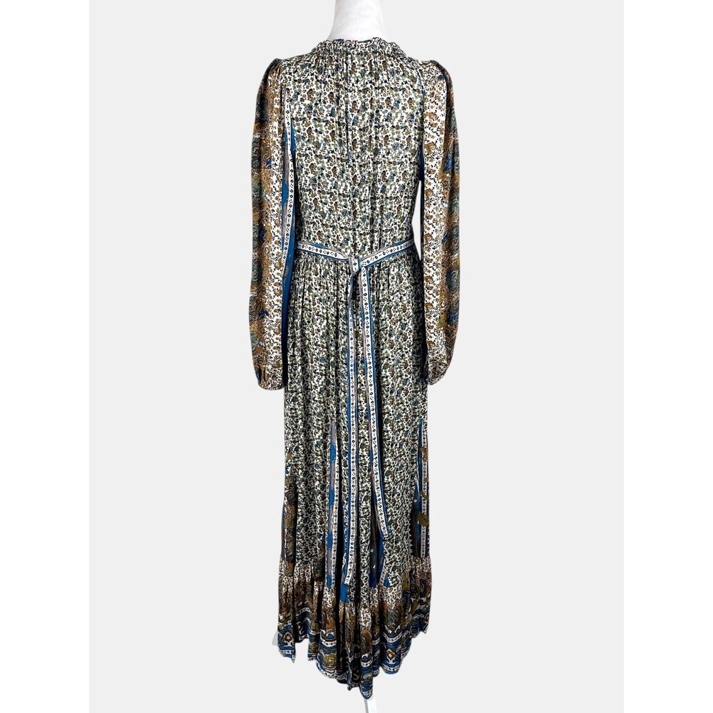 Free People Happy Feelings Maxi Dress Boho Prairie Floral Tassels Border Print S - Picture 3 of 16